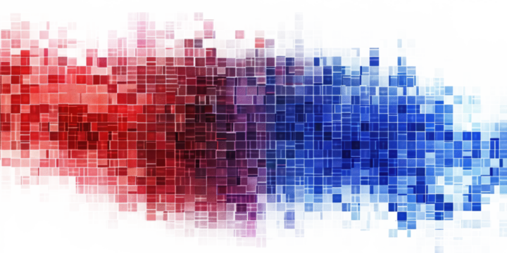 blue and red colored pixel art, technology design background isolated on white or transparent png