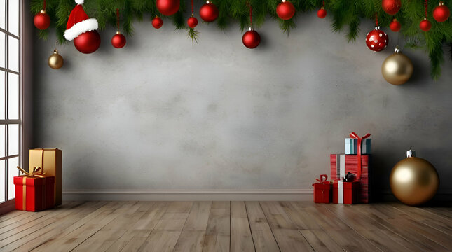 christmas interior wall background with floor and space for text