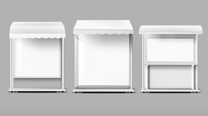 A realistic modern illustration of an empty portable kiosk for product display and exhibition. A blank retail trade and promoter stand for advertising and promotion.