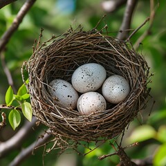 Naklejka na ściany i meble Nest with Eggs Among Spring Foliage