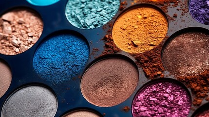 Colorful Makeup Palette with Blue, Green, and Purple Eyeshadows
