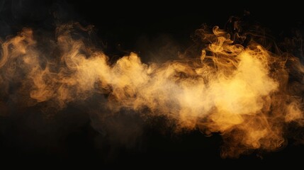 A golden color dust overlay effect is used on a black background, with a transparent smoky mist texture, toxic chemical smog, steam from a nightclub party, light haze.