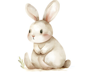 Obraz premium Cute Rabbit or Hare hand painted watercolor illustration isolated on white background