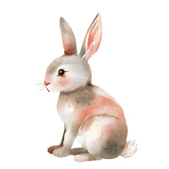 Cute Rabbit or Hare hand painted watercolor illustration isolated on white background