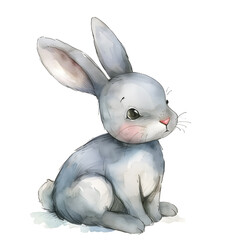 Cute Rabbit or Hare hand painted watercolor illustration isolated on white background