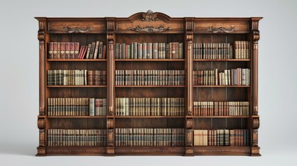 Antique Wooden Bookshelf Full of Classic Books - obrazy, fototapety, plakaty