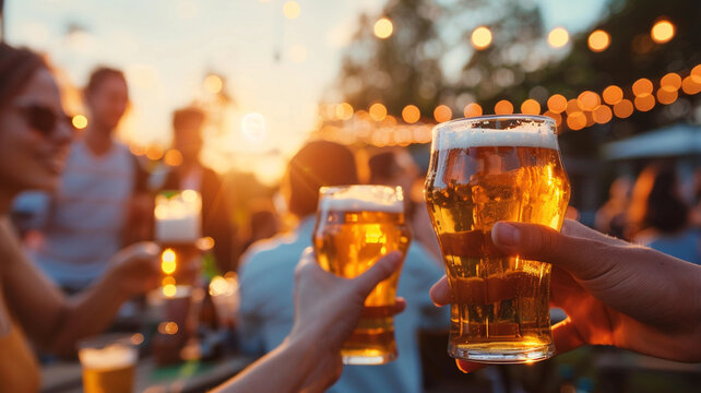 Sunset beer garden party friends gathering