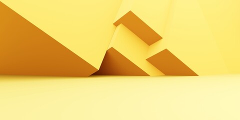3d rendering of empty yellow orange abstract geometric minimal concept background. Scene for advertising, cosmetic, showroom, banner, fashion, technology, business. Illustration. Product display