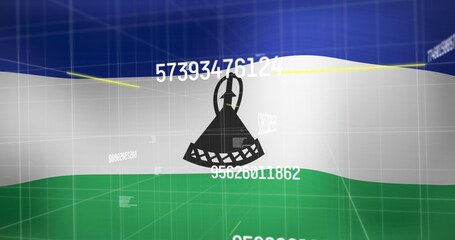 Fototapeta premium Image of data processing over flag of lesotho