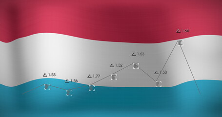 Obraz premium Image of data processing over flag of netherlands
