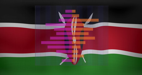Image of data processing over flag of kenya