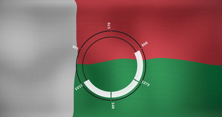 Image of data processing over flag of madagascar