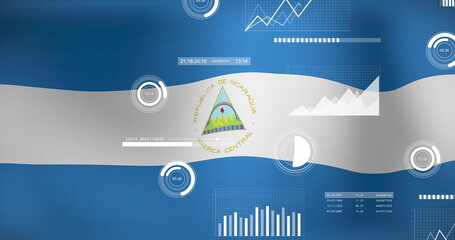 Naklejka premium Image of data processing over flag of nicaragua