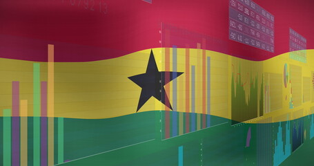 Image of data processing over flag of ghana