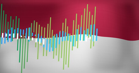 Obraz premium Image of data processing over flag of indonesia