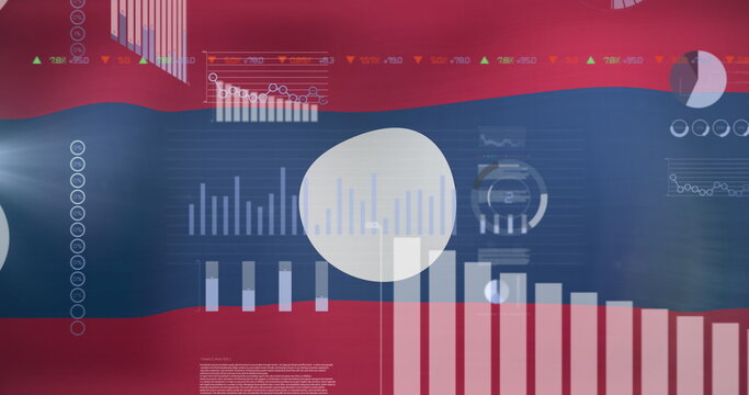 Naklejki Image of data processing over flag of laos