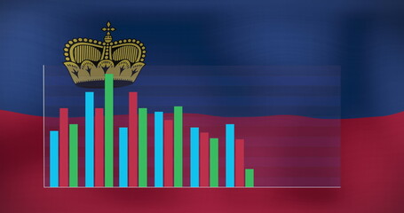 Image of data processing over flag of liechtenstein
