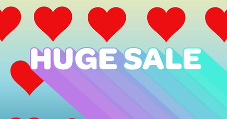 Image of huge sale text over red hearts in background