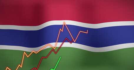 Obraz premium Image of data processing over flag of gambia