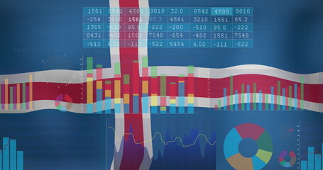 Naklejka premium Image of data processing over flag of iceland