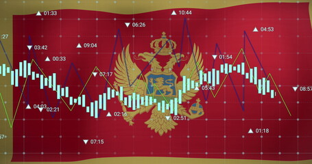 Naklejka premium Image of data processing over flag of montenegro