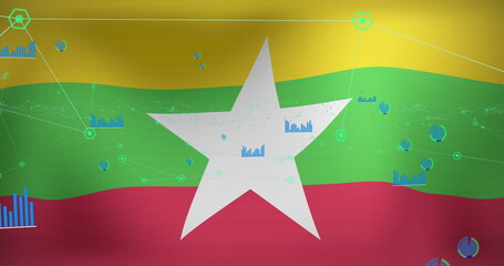 Obraz premium Image of data processing over flag of myanmar