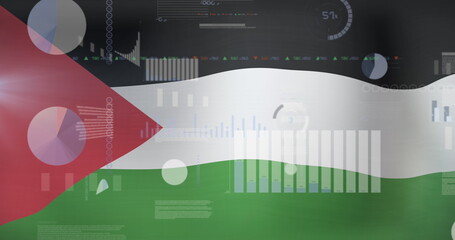 Fototapeta premium Image of data processing over flag of palestine