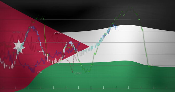Naklejki Image of data processing over flag of jordan