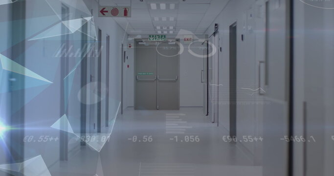 Image of data processing over empty hospital corridor