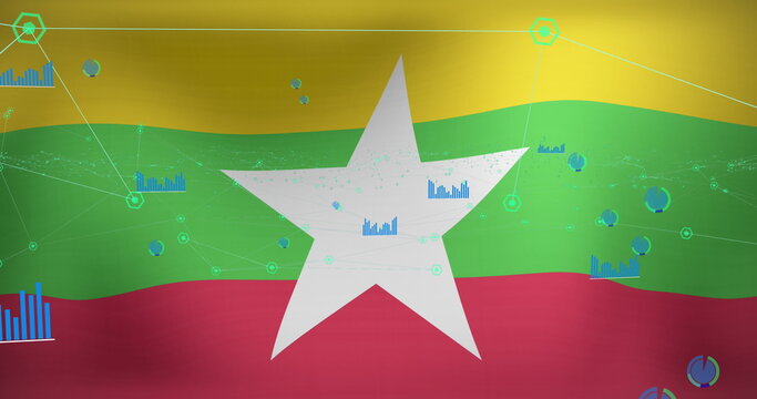 Naklejki Image of data processing over flag of myanmar
