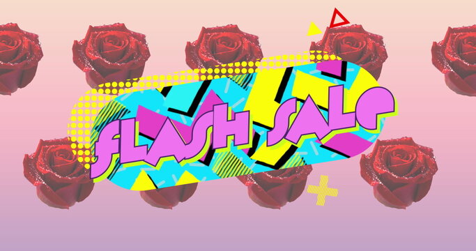 Image of flash sale text over banner and flowers in background - Powered by Adobe