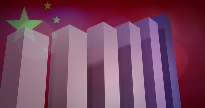 Naklejki Image of financial data processing, flag of china over flickering lights