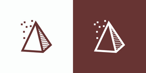 Vector logo design of pyramid triangle line shape and pixels with modern, simple, clean and abstract style three-dimensional effect.