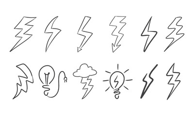 Hand drawn doodle thunder lighting set