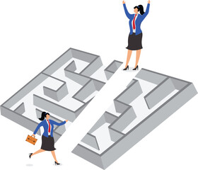 Leading Businesswoman team out of maze