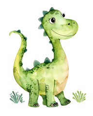 Fototapeta premium Little dinosaur watercolor illustration Isolated on white background