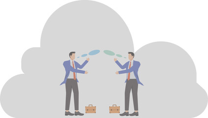 Dreamers, two business men with their heads in the clouds, communicating