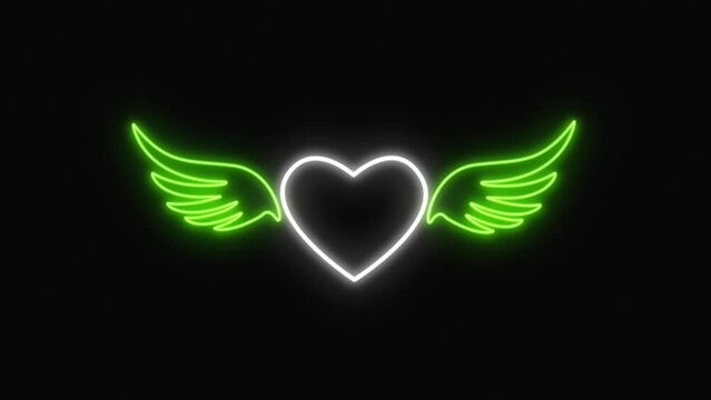 Animation of Neon Light Element with Winged Heart Icon
