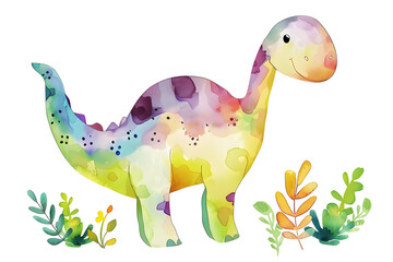 Little dinosaur watercolor illustration Isolated on white background