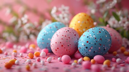 Fototapeta na wymiar Vibrant Easter Eggs Adorned with Springtime Florals.