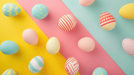 Colorful Patterned Easter Eggs on Dual Background.