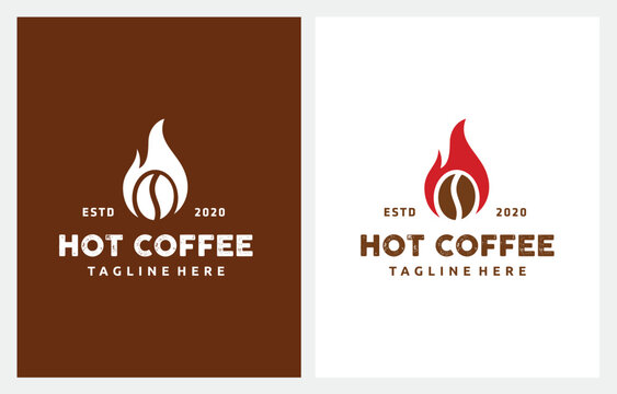 Hot Coffee Roaster Vintage logo design icon, coffee beans and flame