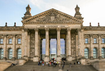 Fototapeta na wymiar The Reichstag, a historic legislative government building on Platz der Republik in Berlin