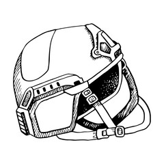 Modern military soldier helmet black and white vector illustration for army, infantry tactical uniform equipment