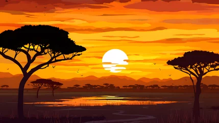 Foto op Aluminium sunset view on the savanna illustration © Ky