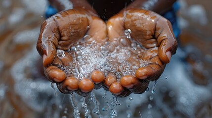 Child's Hands Collecting Clean Water, Symbolizing Access Right.