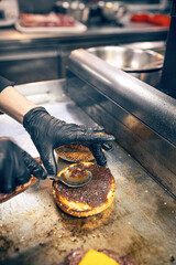 Process of cooking hamburger. - 757029795