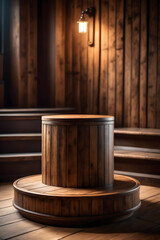 Obraz na płótnie Canvas Wooden round podium in rustic style - Product showing