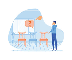 Open vacancy and empty company chair as hiring person concept. Search for new talent and best candidate for business. flat vector modern illustration