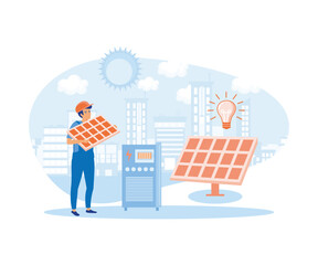 Solar panel installation concept. For websites, landing pages, mobile applications, posters and banners. flat vector modern illustration